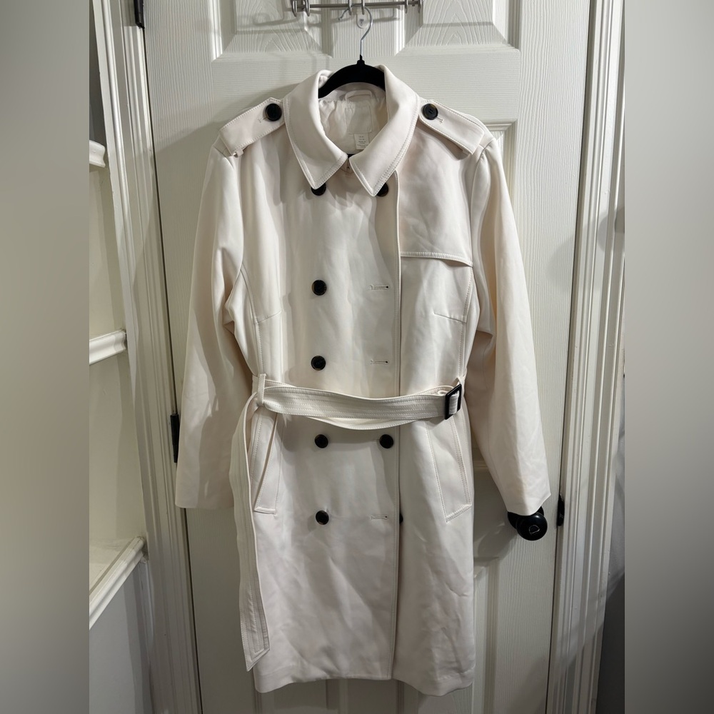 H&M White Trench Coat with Black Buttons